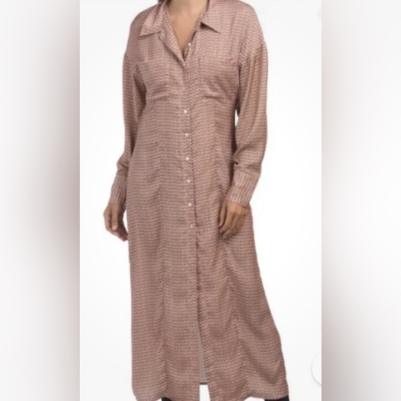 Zara Long Sleeve Pink and Black Floral Button Down Long Shirt dress size XL NWT - Picture 1 of 16